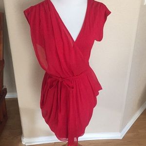 Bebe red deep V neck dress with belt size small